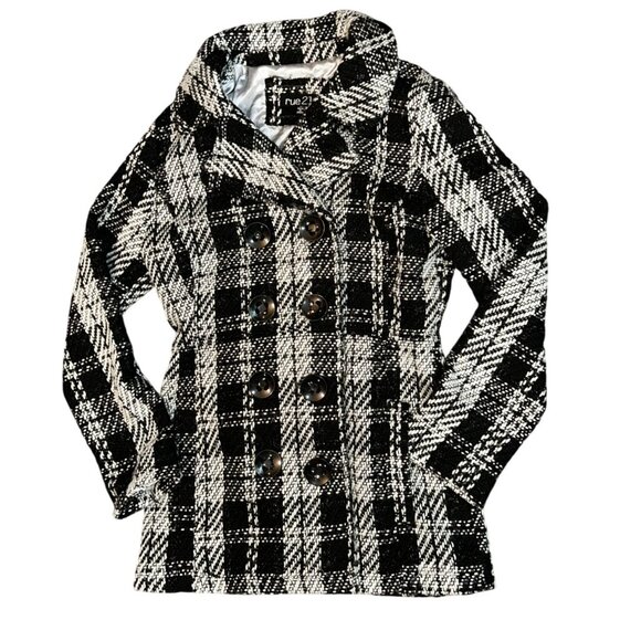 Rue 21 Womens Houndstooth Peacoat Medium Wool Blend Academia - Picture 1 of 15